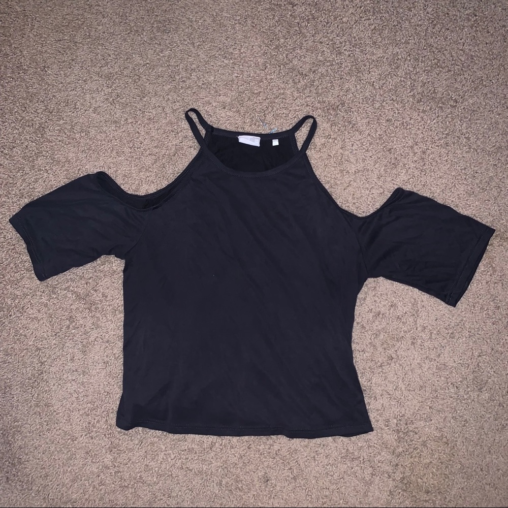 Grey cold shoulder tank